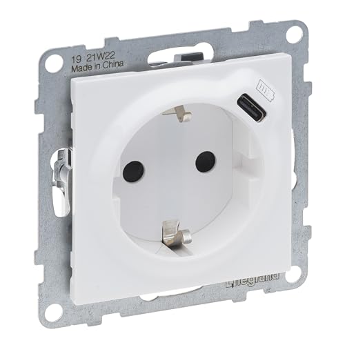 Legrand, Seano 765126 - Presa Di Corrente 2 In 1, Usb Tipo C, Con Maggiore Protezione Da Contatto, Morsetti A Incastro, 16 A, Colore: Bianco Ultra