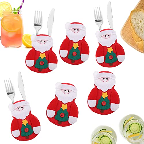 Uten 6 Pezzi Portaposate Natalizie, Borsa Da Tavola Natalizia Decorazioni, Set Portaposate Natalizie Da Babbo Natale Tasche Posate Per Forchetta Cucch
