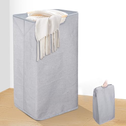 Zivacate Cesto Portabiancheria Grigio Xl, 100L Cesta Portabiancheria, Portabiancheria Sporca 74X41X33Cm, Cesto Biancheria Pieghevole Salvaspazio Con M