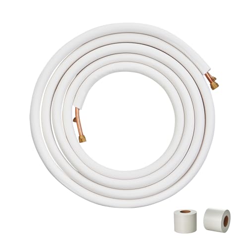 Vevor 25Ft Mini Split Line Set, Tubi In Rame Con Diametro Esterno Da 1/4" E 1/2" E Isolamento A Triplo Strato Per Aria Condizionata Pompe Di Riscaldam