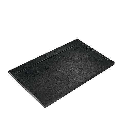 Ideal Standard - Ultra Flat S I.Life, Piatto Doccia Rettangolare 140X80 In Resina, Piletta Di Scarico Lato Lungo, Finitura Opaca Effetto Pietra, Nero