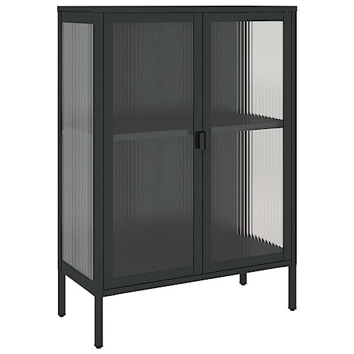 Vidaxl Credenza Nera 75X35X105 Cm Vetro E Acciaio