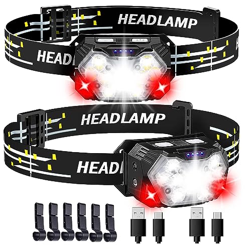 Sendale Torcia Da Testa 9 Led 2 Pezzi,Lampada Frontale,Funzionamento A Batteria,Ricaricabile Con Luce Rossa E Sensore Di Movimento,7 Modalità Di Luce,