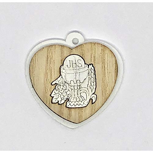 36 Pz Ciondolo Legno Cuore Prima Comunione 4.5 Cm Decorazione Bomboniera
