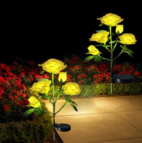 Xrr Lampada Solare Da Esterno,2 Pezzi Luci Solari Del Fiore Della 10 Rosa, Impermeabile Luci Esterno Energia Solare Fiori Artificiali Da Led Illuminaz