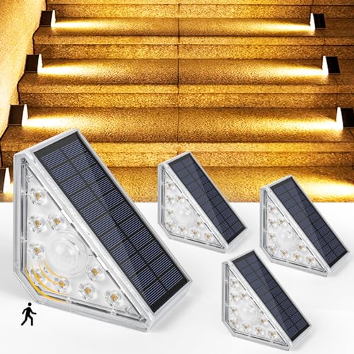 Czemo Luci Solari Per Esterni Scale, Luce Solare Esterno Scala Con Sensore Di Movimento, 1200 Mah 3000K Luce Calda Ip67 Impermeabile Led Illuminazione