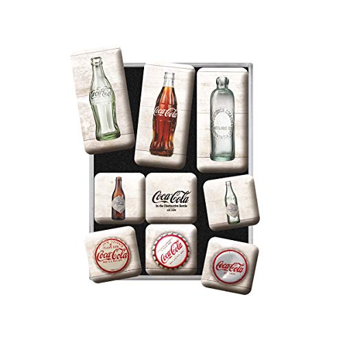 Nostalgic-Art Set Di Magneti Vintage Coca-Cola – Bottles – Regalo Per Amanti Della Coke, Decorazione Del Frigorifero, Design Nostalgico, 9 Pezzi, 9 Un