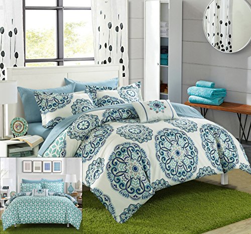 Chic At Home Barcelona 6 Pezzi Reversibili Set Copripiumino Con Lenzuola E Federe Per Cuscini Decorativi, Cotone, Verde, Comforter - Twin