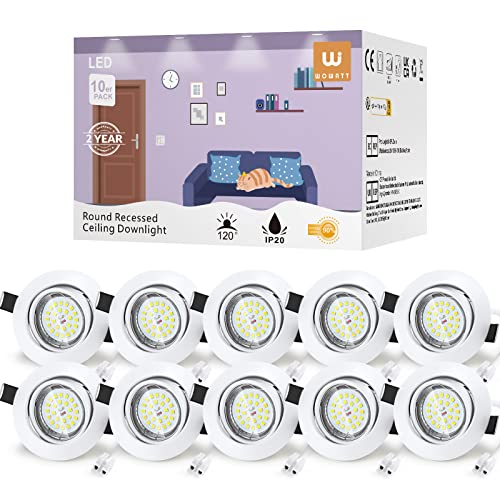 Wowatt 6W Faretti Led Da Incasso Per Cartongesso 10Xgu10 Faretti A Led 600Lm Luce Bianca Fredda 6000K Rotondo Orientabile Lampada Da Incasso 68Mm Ra83