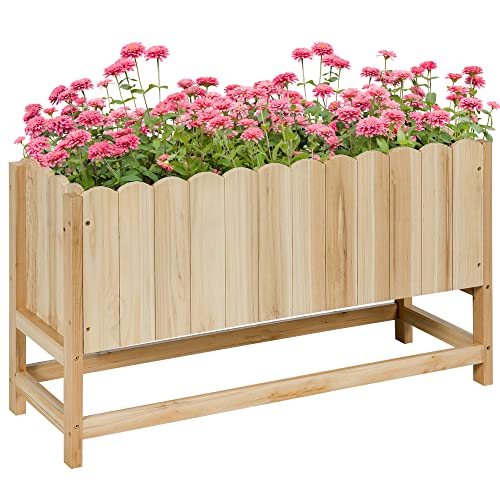 Outsunny Fioriera Da Esterno, Verticale E Salvaspazio In Legno Di Abete Con Foro Di Drenaggio E Rivestimento Interno, 86X30X50 Cm, Color Legno