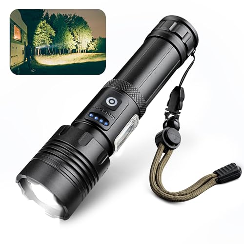 Aiqinu Torcia Led Ricaricabile 10000 Lumen, Torcia Led Potente Professionale, Torce Tattiche Ricaricabili Usb-C, 7 Modalità Di Luce, Zoomabile, Imperm