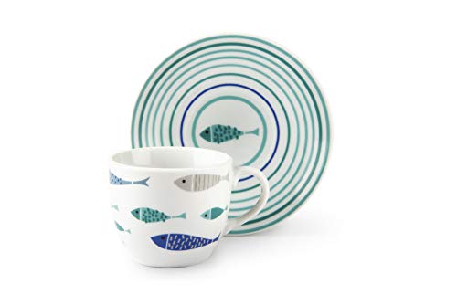 Excelsa North Sea Set 6 Tazzine Caffè Con Piattino, 90 Milliliters, Porcellana, Clare