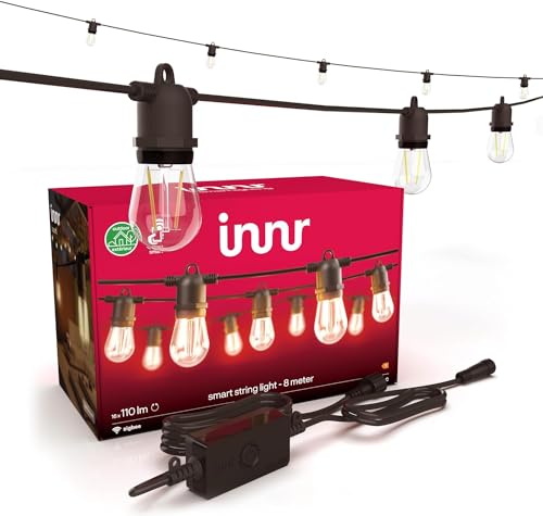 Innr Catena Luminosa Led Esterno 8 M, Funziona Con Philips Hue*, Amazon Echo (4A Generazione) E Smartthings, 16 Lampadine, Set Illuminazione Per Feste
