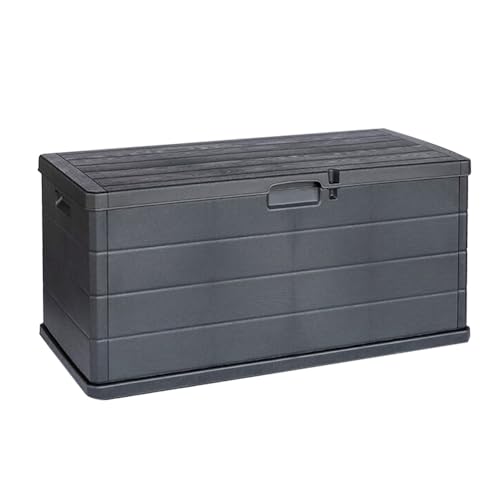 Virsus Baule Da Giardino Con Ruote Alp001, Misura 118X59X57 Cm, Cassapanca Effetto Legno Antracite, Impermeabile, Chiusura Lucchettabile, Contenitore