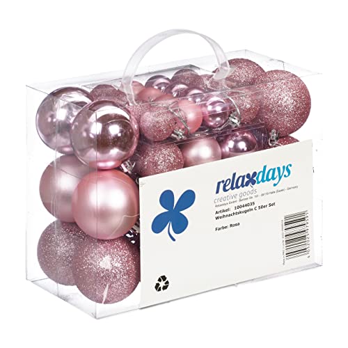 Relaxdays Palline Di Natale, In Set Da 50, Addobbi Natalizi, Opache, Lucide, Glitterate, ∅ 3,4 E 6 Cm, Decorazioni, Rosa