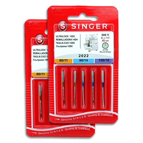 Singer - 2 Confezioni Di Aghi Overlock Singer 2022 500R Elx705 Per Macchina Da Cucire Rimagliatrice Singer 14Sh