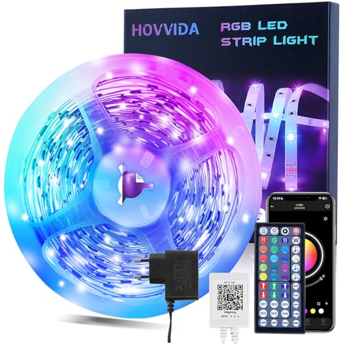 Hovvida Striscia Led 10M, 30 Led/Metro, 1X10M, 24V Rgb Led, 300 Led, App E Telecomando, Modalità Musica, Modalità Temporizzazione, Led Per Camera, Sog