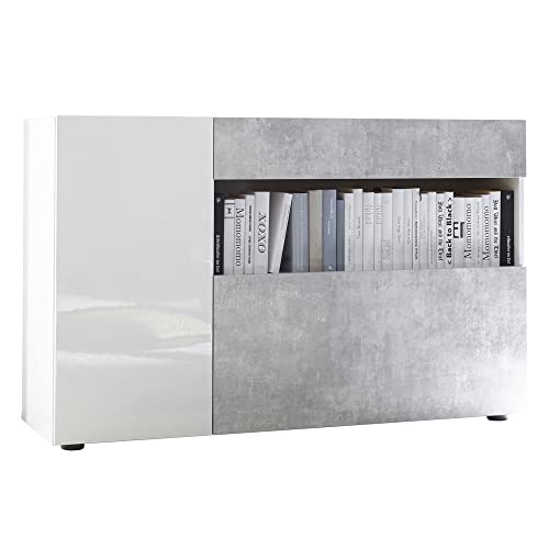 Web Convenienza Mobile Ingresso Moderno - Made In Italy - Collezione Nice - Mobiletto Contenitore Con Struttura Bianca Per Soggiorno (Cemento)