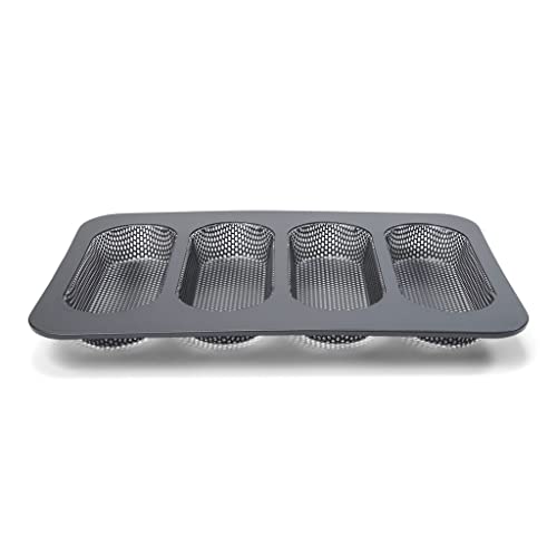 Patisse Stampo Forato Per Hotdog Rivestito Antiaderente, Con 4 Cavità Allungate Di 17 Cm X 6,8 Cm Ciascuno, Dimensioni 34 Cm X 23 Cm, Colore Nero