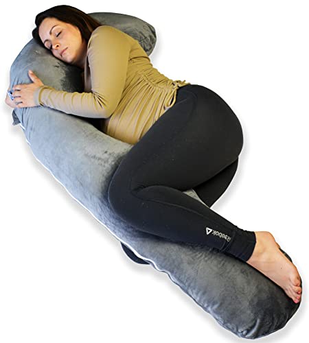 Ella Cuscino Gravidanza - Cuscino Gravidanza Per Dormire Forma A J Cuscino Per Dormire Sul Fianco - Poliestere Con Rivestimento Minky Rimovibile E Lav