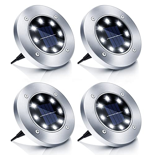 Boadw 4 Pezzi Led Solar Floor Light Outdoor Giardino Ip65 Luce Solare Esterna Impermeabile Bianco Freddo [Classe Energetica A++]