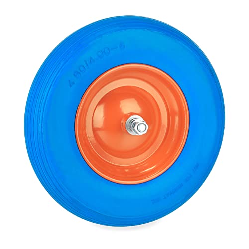 Relaxdays 4.80 4.00-8 Ruote Carriola Asse, Gomma Piena, Cerchione In Acciaio, Antiforatura, Carrello, Blu/Arancione