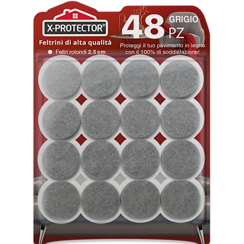 X-Protector Feltrini Per Mobili - 48 Feltrini Premium Per Pavimenti 25 Mm - Feltrini Per Gambe Di Mobili Per Pavimenti In Legno - Sovrapposizioni Di M