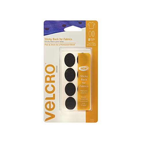 Velcro(R) Brand Fasteners Marchio Velcro-Retro Adesivo Per Tessuti: Non Necessita Di Cucitura, Ovali Da 2,5 X 3/4", 8 Set, Nero, Acrilico, Multicolore