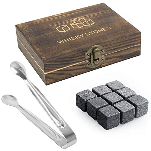 Set Regalo Di Pietre Di Whisky, Pietre Di Whisky Da 9 Pezzi In Confezione Regalo Di Legno Di Lusso, Regali Per Uomini, Mantiene Fresco Il Whisky Scozz
