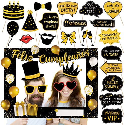 25 Pz Accessori Photo Booth Festa Carta Scritta Spagnolo Cornice Per Selfie Photo Frame Puntelli Fotografia Decorazione Per Festa Compleanno Gadget Ma