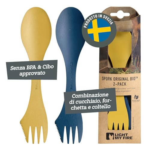 Light My Fire Spork Original - Set Da 2 Posate Campeggio Combo Forchetta Coltello Cucchiaio Portatile 3-In-1 Posate Da Viaggio Riutilizzabili, Escursi