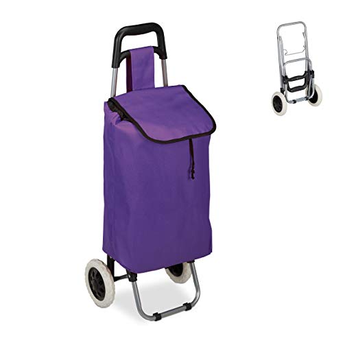 Relaxdays Carrello Portaspesa, Pieghevole, 25 L, Shopping Trolley Con Ruote, Max.10 Kg, Hlp 91X40X30 Cm, Lilla