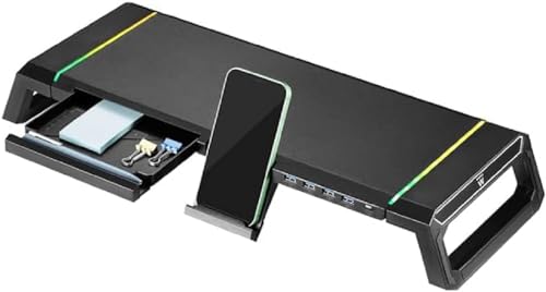 Ewent Supporto Per Monitor Rgb, Supporto Regolabile Per Schermo, Pieghevole Con Cassetto Portaoggetti, Supporto Smartphone E Tablet + 4 Porte Usb 3.2G