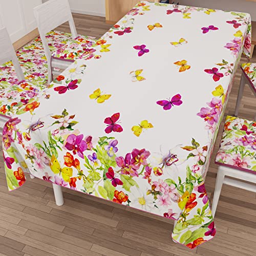 Petti Artigiani Italiani - Tovaglia Antimacchia Rettangolare Copritavolo Cucina Disegno Farfalle X6 Posti (140X180 Cm) 100% Made In Italy