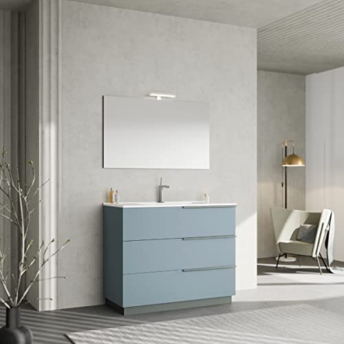 Kiamami Valentina Arredo Bagno A Terra 100Cm Celeste, Specchio 100X60 Con Lampada | New York