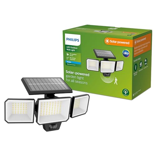 Philips Led Nysil Luce Solare Di Sicurezza Per Esterni, Luce Bianca Fredda, 8.7W, Ip44, Nero