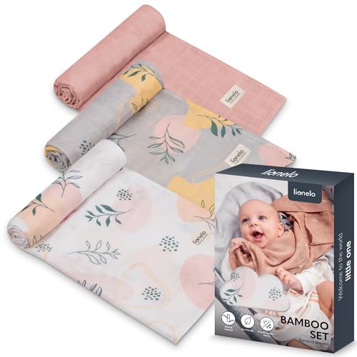 Lionelo Bamboo Set 3 Pezzi Mussole Per Neonato 70X70 Cm In Cotone Bambù 100% Naturale, Sicure Dal Primo Giorno Di Vita, Antibatteriche Antimicotiche I