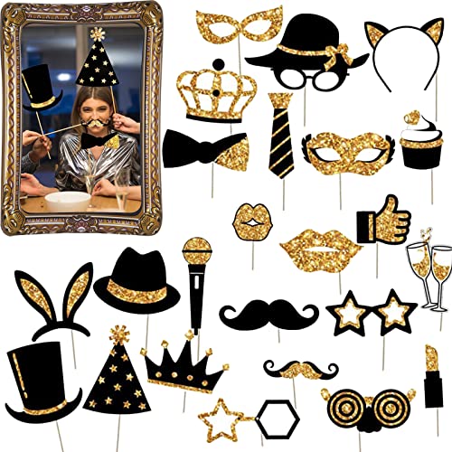 24Pcs Matrimoni Photo Booth,Gonfiabile Cornice,Accesorios Photocall Photo Booth Laurea Matrimonio Gadget Capodanno Gadget Photobooth Kit Matrimonio Ad