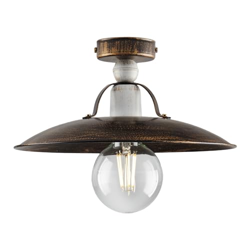 Plafoniera Stile Industrial 1 Luce Ferro Marrone E Oro Serie Cantina