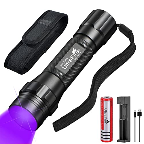 Ultrafire Torcia Uv 395 – 405 Nm, Luce Nera, Zoomabile, Torcia Led Ultravioletta, Con Fondina, 3,7 V, 2600 Mah, Batteria Ricaricabile E Caricabatterie