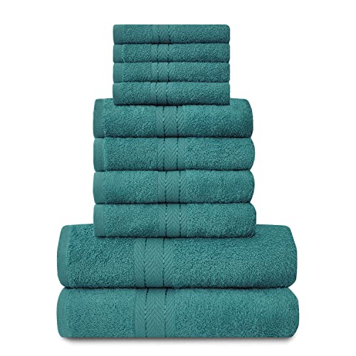 Gc Gaveno Cavailia Set Familiare Di Asciugamani, 10 Pezzi, 100% Cotone, 4 Asciugamani Per Il Viso E 4 Per Le Mani, 2 Teli Da Bagno Foglia Di T