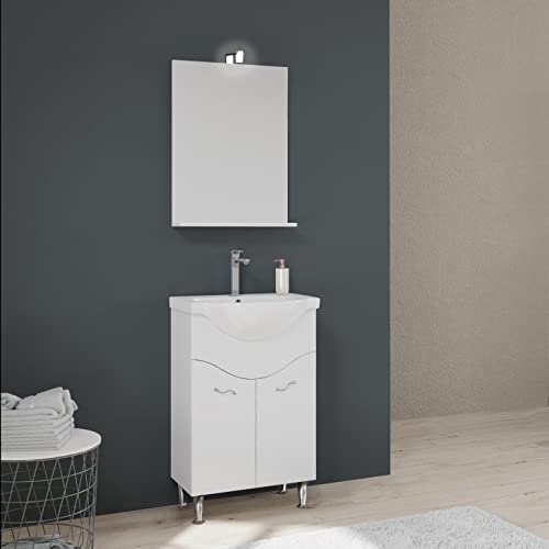 Kiamami Valentina Mobile Bagno A Terra 56,5 Cm A Terra Con Lavabo E Specchio Bianco