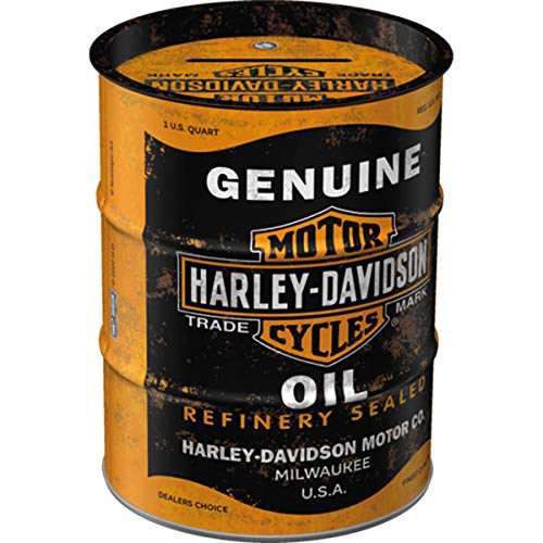 Nostalgic-Art Salvadanai Retrò A Forma Fusto Olio, Harley-Davidson – Genuine Oil – Idea Regalo Per Amanti Di Moto, Salvadanaio, Scatola Dei Soldi Lami