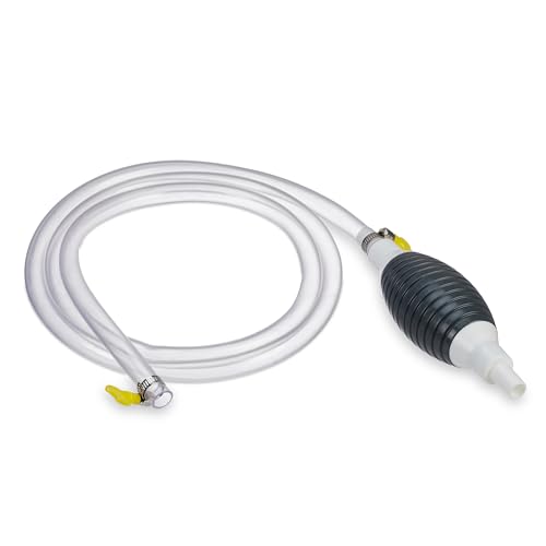 Relaxdays Pompa Per Travaso Gasolio E Acqua, Olio Motore, Set 2 Tubi Aspira Liquido 2M, Pompetta Manuale, Grigio Bianco