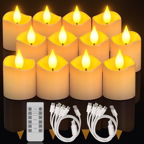 Yme Candele A Led Ricaricabili Con Timer, 12 Candele Elettriche A Led, Ricaricabili, Con Batteria E Funzione Timer, Per Halloween, Camera Di Capodanno
