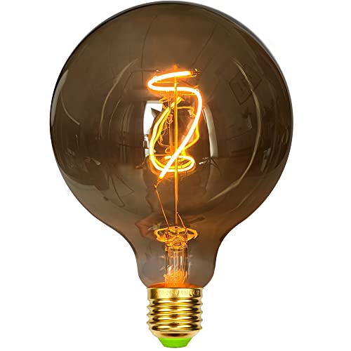 Tianfan Lampadina Led Vintage Big Globe G125 2W Colore Fumo 220-240V E27 Lampadina Decorativa Calore Glow
