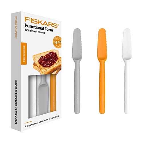 Fiskars Set Di Coltelli Da Colazione, 3 Pezzi, Plastica, Bianco/Arancione/Grigio, Functional Form, 1016121