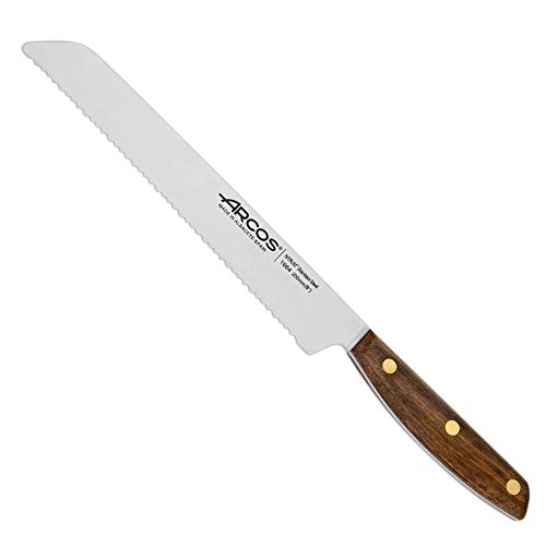 Arcos Serie Nordika - Coltello Pane - Acciaio Inossidabile Nitrum - Lama Di 200 Mm - Manico In Legno Ovengkol Fsc Naturale Al 100% - Confezione Ricicl