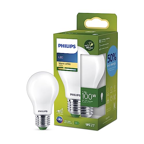 Philips Led Lampadina Goccia Classe A Vetro Smerigliato, 100W, E27, Luce Bianca Calda, Non Dimmerabile