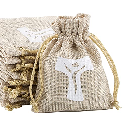Betessin 24 Pz Sacchetti Comunione Sacchetti Bomboniere Iuta Croce Tau Portaconfetti Juta Sacchetti Battesimo Per Prima Comunione Battesimo Cresima Sa